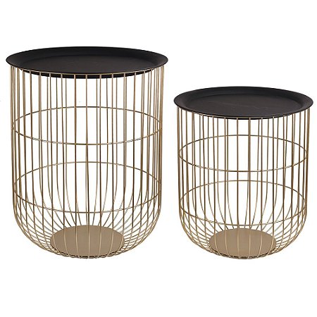 CONJ. DE MESA LATERAL DOURADO E TAMPO PRETO - 2PCS G: 40CM X