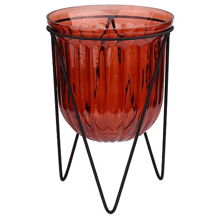 CASTICAL DE VIDRO VERMELHO E SUPORTE DE METAL PRETO 16CM X 1