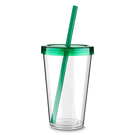 COPO PLASTICO 600ML C/ CANUDO VERDE CO8800