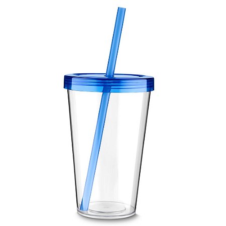 COPO PLASTICO 600ML C/ CANUDO AZUL CO8800