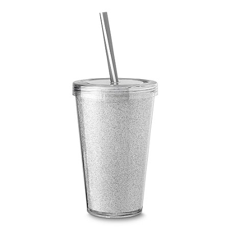 COPO PLASTICO 550ML C/ CANUDO PRATA CO8700