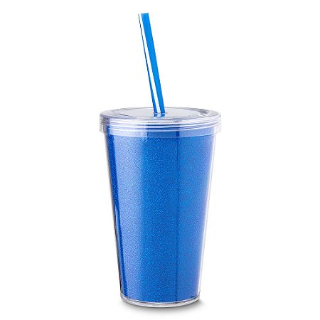 COPO PLASTICO 550ML C/ CANUDO AZUL