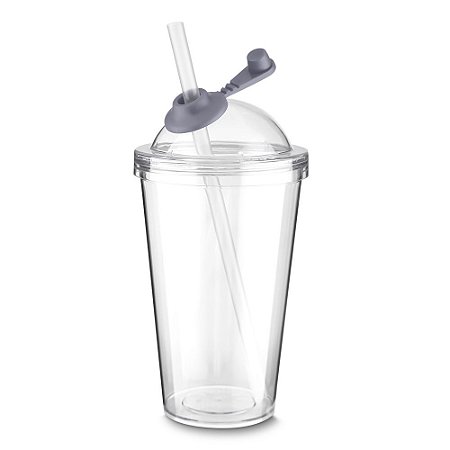 COPO PLASTICO 600ML C/ CANUDO CINZA CO8600