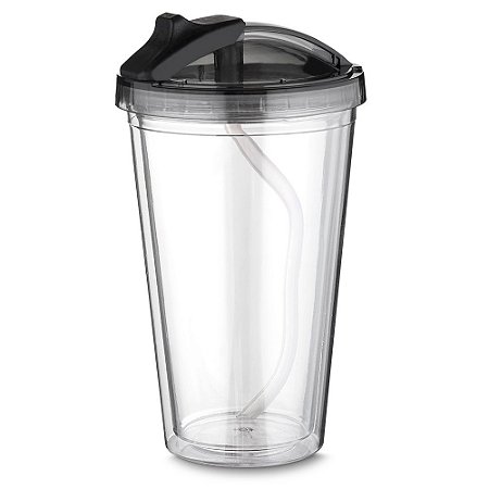 COPO PLASTICO 500ML C/ TAMPA E CANUDO PRETO CO6021