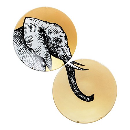 CONJ. 02 PRATOS DE VIDROS COM SUPORTE - ELEFANTE
