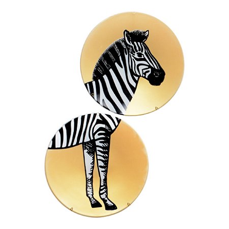 CONJ. 02 PRATOS DE VIDROS COM SUPORTE - ZEBRA