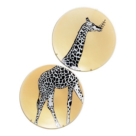 CONJ. 02 PRATOS DE VIDROS COM SUPORTE - GIRAFA