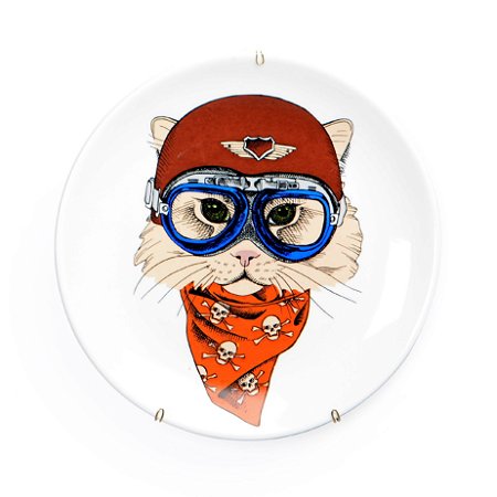 PRATO DE PAREDE PORCELANA 19 CM GATO C/ LENCO