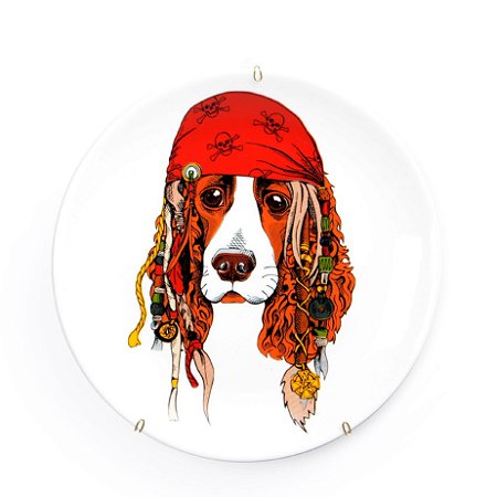 PRATO DE PAREDE PORCELANA 19 CM CACHORRO PIRATA