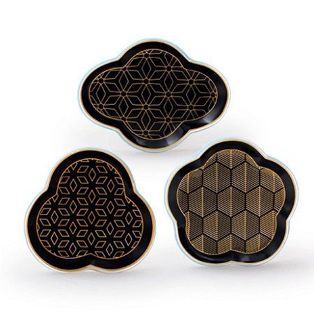 CONJ. 03 PECAS PARA ORNAMENTACAO GEOMETRICO PRETO