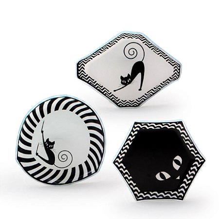 CONJ. 03 PECAS PARA ORNAMENTACAO GATO PRETO