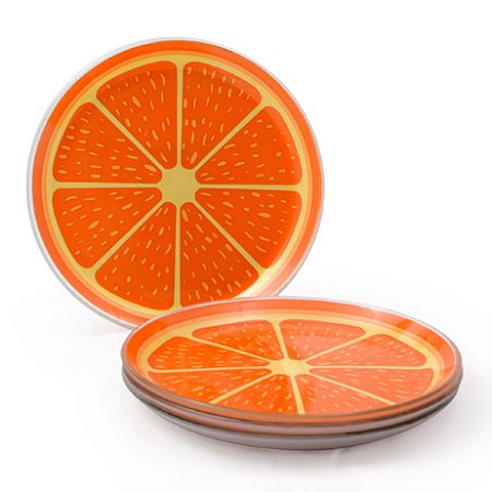CJ 4 PRATOS DE VIDRO PEQUENO - LARANJA