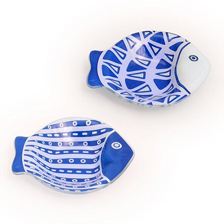 CONJUNTO 02 ORNAMENTO DE VIDRO PEIXES PEQUENOS 16,5 X 14