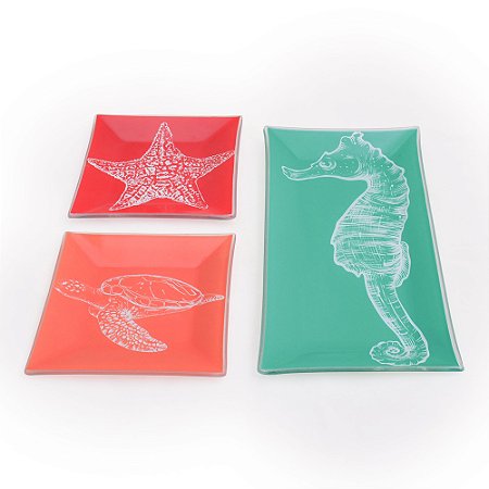 CONJ. 03 ORNAMENTOS DE VIDRO - 2 QUAD / 1 RET