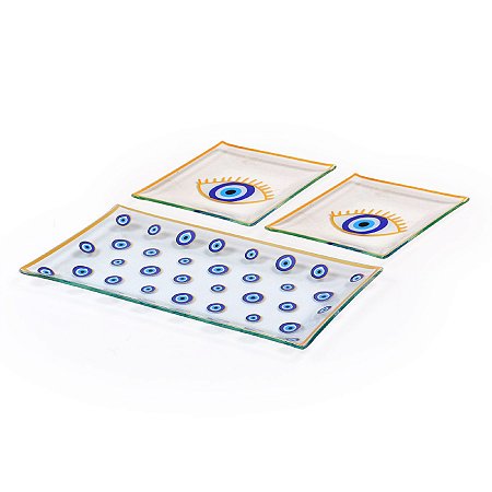 CONJ. 03 ORNAMENTOS DE VIDRO - 2 QUAD / 1 RET - OL