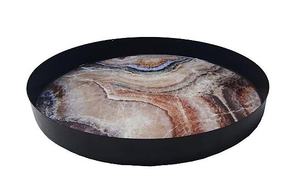 BANDEJA MARMORIZADO E PRETO 35X35X4CM