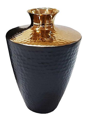 VASO MARTELADO PRETO E DOURADO 17X17X23CM