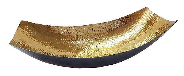CENTRO DE MESA MARTELADO PRETO E DOURADO 50X23X15CM