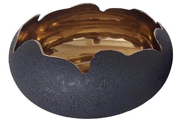 CENTRO DE MESA TEXTURIZADO PRETO E DOURADO 25X25X12CM