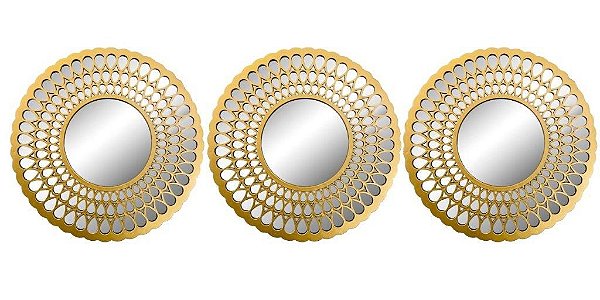 ESPELHO DECORATIVO 3 PÇS DOURADO SPECULUM - 25X25X2CM