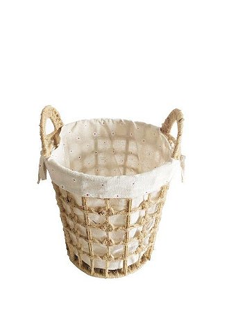 CESTO CORDA DE CÂNHAMO E TECIDO DE ALGODÃO WAYANA - 38X38X41CM