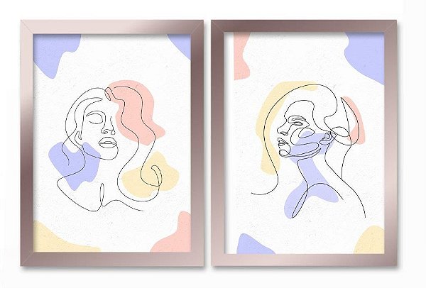 QUADRO DECORATIVO 2 PÇS ROSE GOLD FACE 53x33x3CM