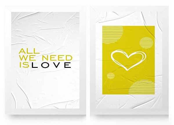 QUADRO DECORATIVO 2 PÇS BRANCO LOVE 53x33x3CM