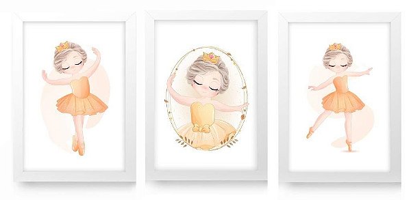 QUADRO DECORATIVO 3 PÇS BRANCO BALLET 43x33x1CM