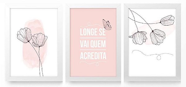 QUADRO DECORATIVO 3 PÇS BRANCO ACREDITA 43x33x1CM