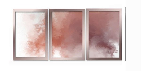 QUADRO DECORATIVO 3 PÇS ROSE GOLD CLOUD 43x33x1CM