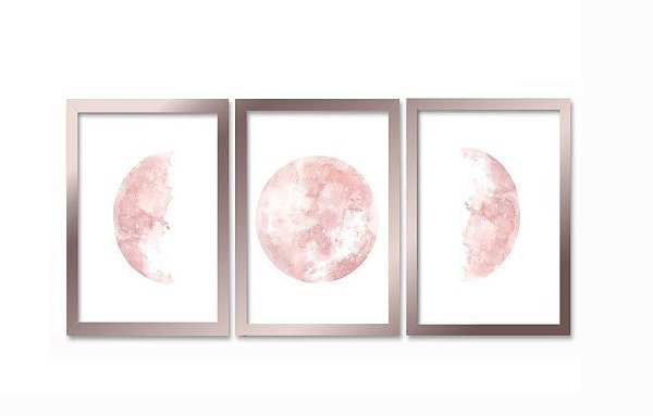 QUADRO DECORATIVO 3 PÇS ROSE GOLD MOON 43x33x1CM