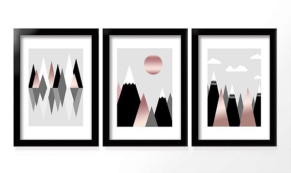 QUADRO DECORATIVO 3 PÇS PRETO MOUNTAIN 43x33x1CM