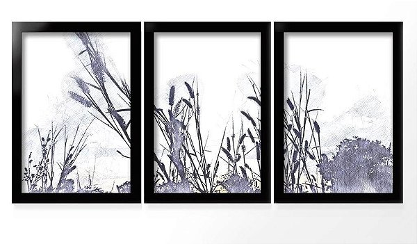 QUADRO DECORATIVO 3 PÇS PRETO WHEAT 43x33x1CM