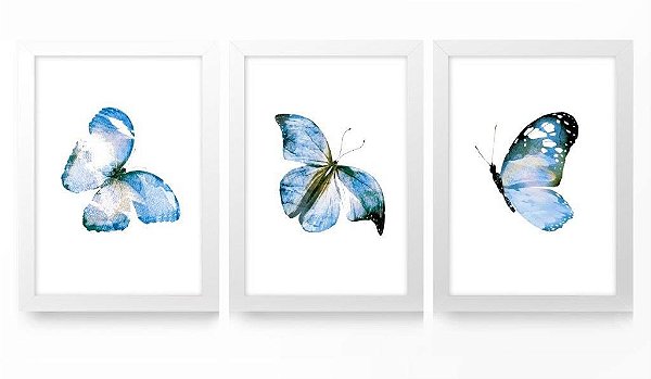 QUADRO DECORATIVO 3 PÇS BRANCO BUTTERFLY 43x33x1CM