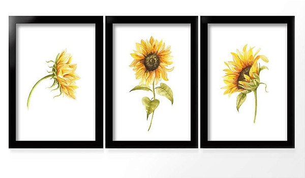 QUADRO DECORATIVO 3 PÇS PRETO SUNFLOWER 43X33X1CM