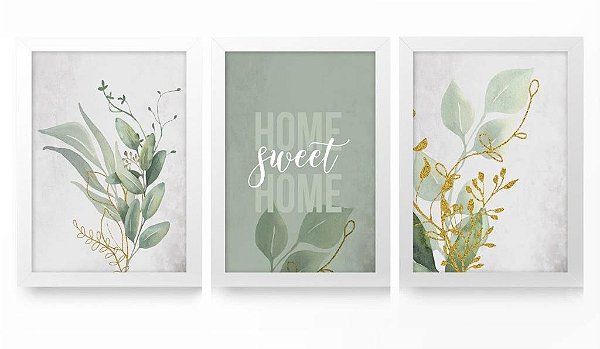 QUADRO DECORATIVO 3 PÇS BRANCO HOME 43X33X1CM
