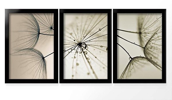 QUADRO DECORATIVO 3 PÇS PRETO LION 43X33X1CM