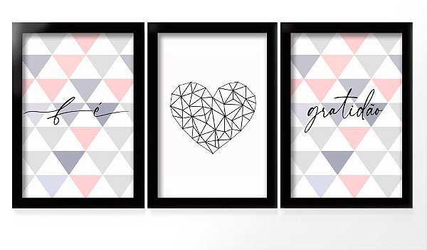 QUADRO DECORATIVO 3 PÇS PRETO GRATIDÃO 43X33X1CM