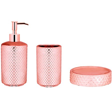 KIT PARA BANHEIRO ROSE GOLD EM CERAMICA - 3 PCS
