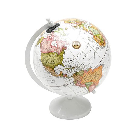 GLOBO DECORATIVO DE PLÁSTICO C/BASE DE FERRO BRANCO 20cm