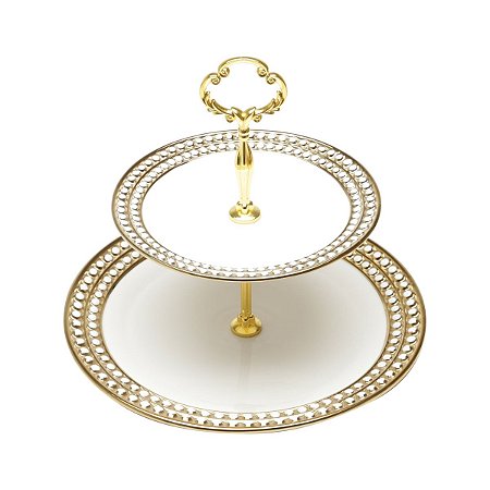 PORTA DOCES 2 ANDARES PORCELANA SUPER WHITE CHARME 19x26x24