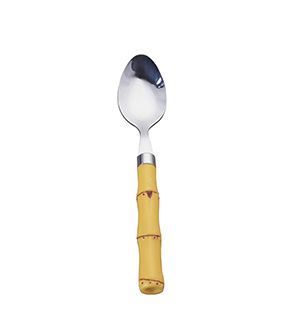 CJ 6 COLHERES CHÁ AÇO INOX CABO PLÁSTICO BAMBU NATURAL 17