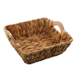 CESTA DE FIBRA NATURAL C/ALÇA DE MADEIRA 24x24x8cm