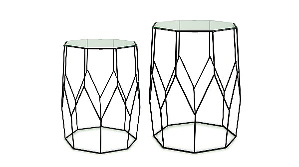 KIT MESA LATERAL PRETA EM METAL E VIDRO - 2 PCS