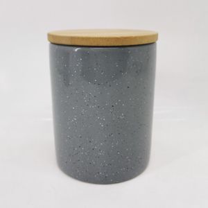 POTICHE DECORATIVO CERÂMICA C/TAMPA BAMBU 10x10x13cm