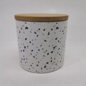 POTICHE DECORATIVO CERÂMICA C/TAMPA BAMBU 10X10x10cm