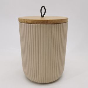 POTICHE DECORATIVO CERÂMICA C/TAMPA DE BAMBU 10x10X12,5cm