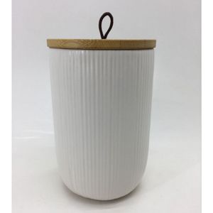 POTICHE DECORATIVO CERÂMICA C/TAMPA BAMBU 10x10X15cm