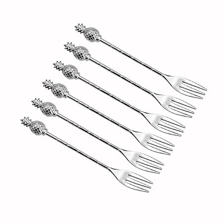 CJ 6 GARFOS P/SOBREMESA  ZAMAC SILVER PLATED PINEAPPLE 12,5