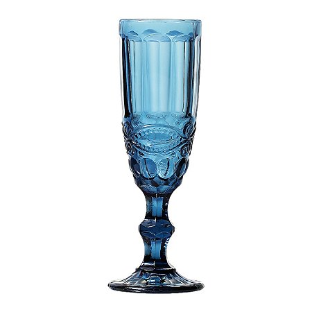 CJ 6 TAÇAS P/CHAMPAGNE DE VIDRO LIBÉLULA AZUL 140ml